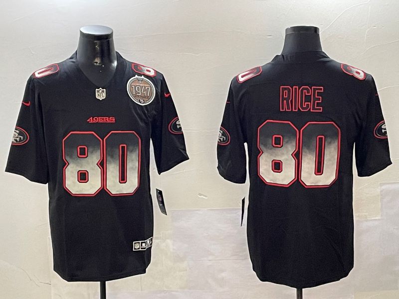 Men San Francisco 49ers #80 Rice Black Nike Smoke Fashion 2024 Limited NFL Jersey style 3